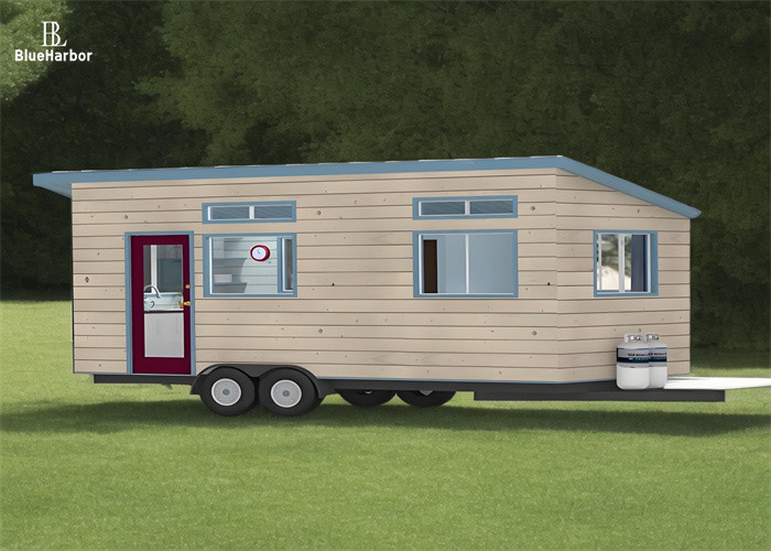 Light Steel Structure Prefab Mini Homes Trailered Beige 3 Ton For 2-3 People